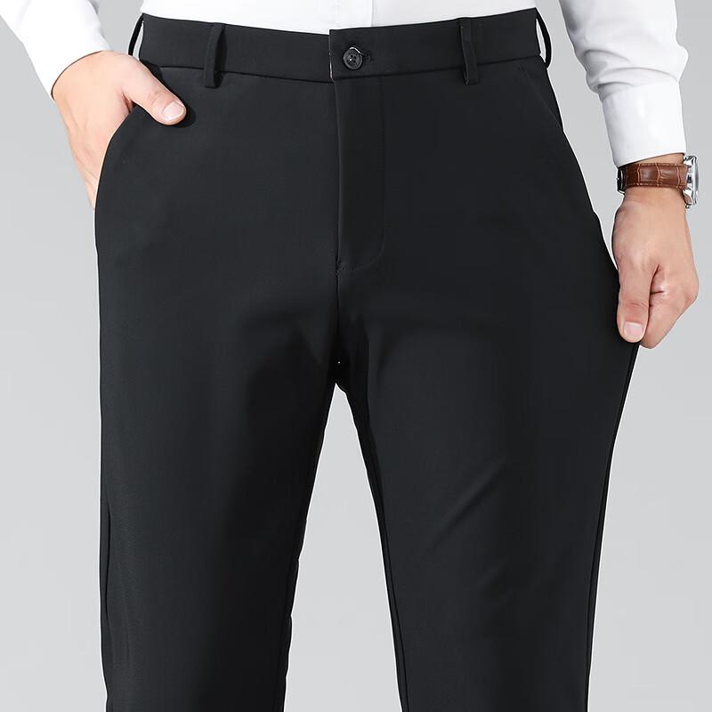 FAPAI Men's High-Elastic Fleece-Lined Straight-Leg Dress Pants