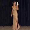 2025 Autumn/Winter European & American Slit Gold Stamping Evening Gown