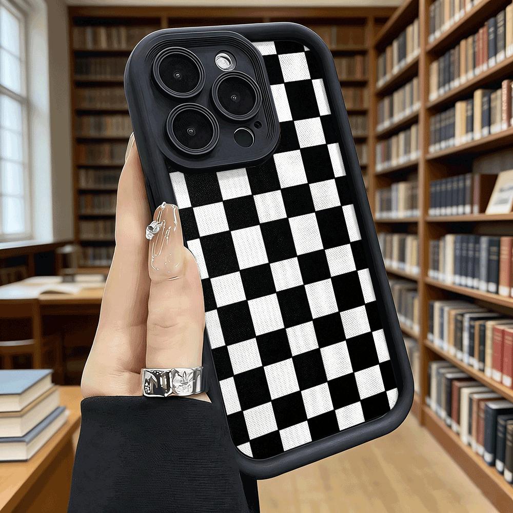 Black and White Checkerboard Soft TPU Shockproof Case For Xiaomi Redmi Note 15 14 13 12 11 Pro Anti-Fall Protective Back Cover
