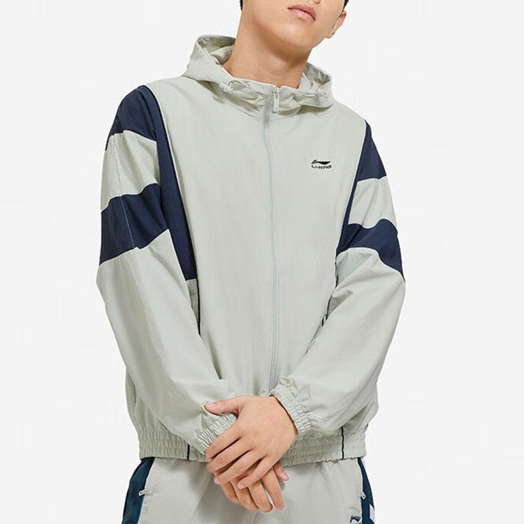 Li Ning Sport Trend Series Woven Color Block Splicing Logo Embroidery Zipper Hooded Long Sleeve Jacket Men Jackets Gray AFDT531-1