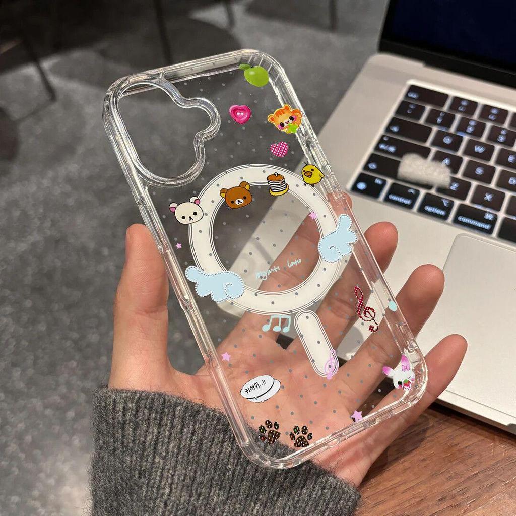 Магнитный акриловый чехол Rilakkuma Wings для Apple 12, 13 Pro, 14, 15, 17 Pro Max