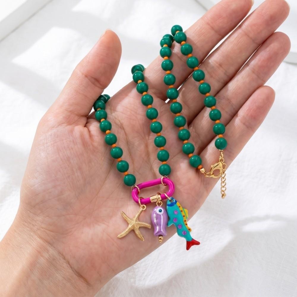Sea Series Bohemian Resin Beaded Necklace Ornaments Beach Beaded Necklace Girls Couple Gift