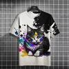2025 Summer New Men's Cartoon Cute Cat Pattern 3D Printed Short Sleeved Round Neck Casual Quick Drying Neutral