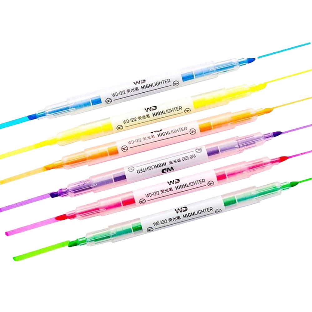 6 Colors Highlighter Pens Dual Tips Broad Chisel and Fine Tip Highlighter Markers Pen for Adults Students Children
