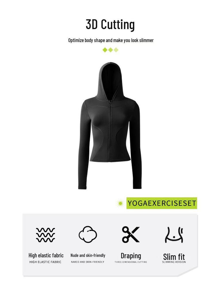 Высокоэластичный облегающий кардиган для йоги с капюшоном - Ветрозащитная фитнес-куртка для бега, велоспорта и йоги