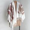 Floral Warm Scarf for Women Faux Cashmere Shawl Wrap Thickened Pashmina Tassel Perfect for Winter Outings Stylish Winter Blanket