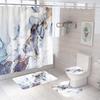 Занавеска для душа в ванной из четырех частей, цифровая печать, мраморная, водонепроницаемая, занавеска-перегородка для туалета, коврик для ванной