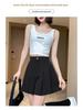Women's 2024 Summer Black Pleated Wide-Leg High-Waisted A-Line Shorts