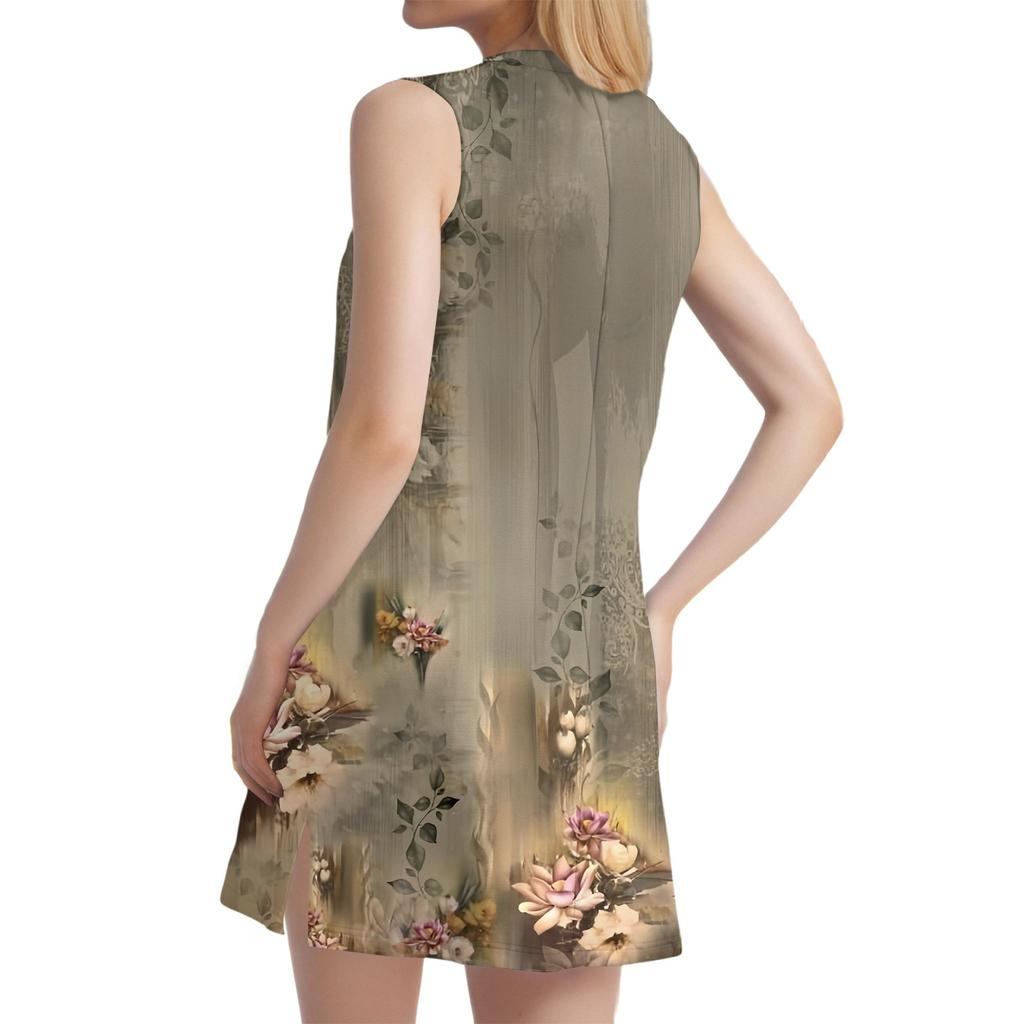 Женский летний повседневный сарафан без рукавов с V-образным вырезом и цветочным принтом для пляжного отдыха