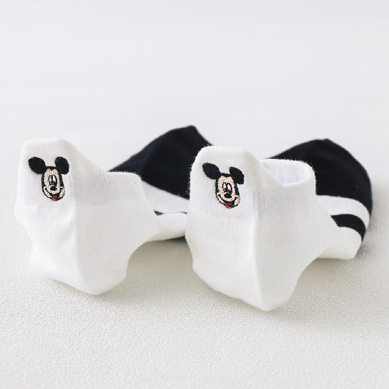 Женские черно-белые мультяшные вышитые носки до щиколотки - летние тонкие с мелким вырезом, корейский стиль