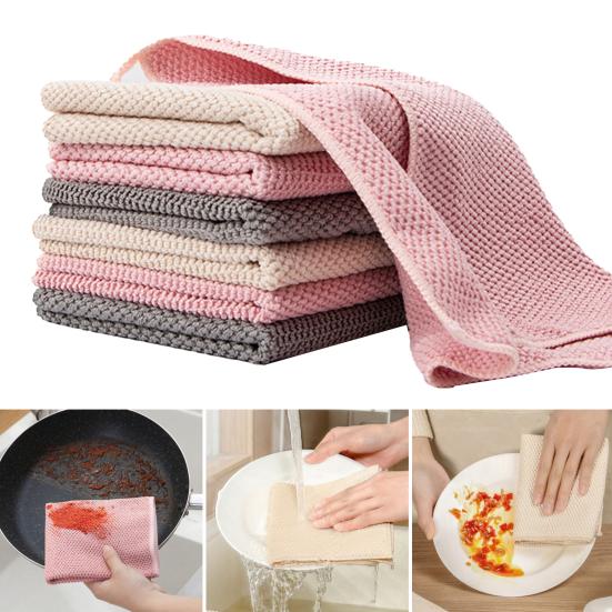 5 Pcs Kitchen Towels Solid Color Dish Towels with Lanyard Absorbent Hand Towels Cleaning Rags for Household Tasks