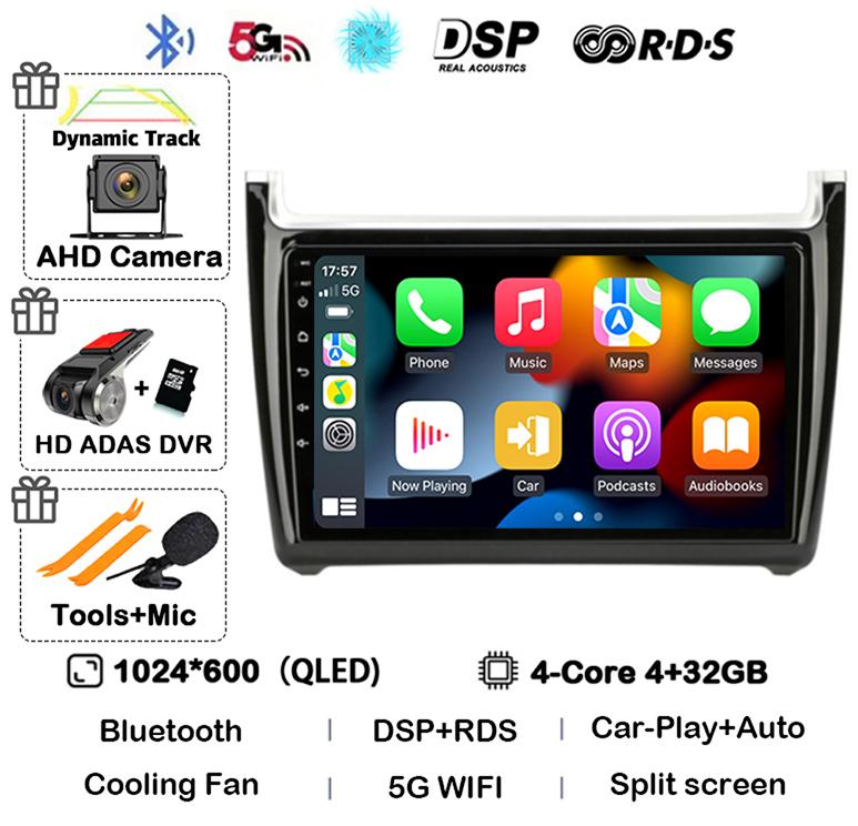 Android 14 Carplay Auto 2din Car Radio For Volkswagen VW Polo 2008-2020 Multimedia Video Player GPS Head Unit Stereo 360 Camera