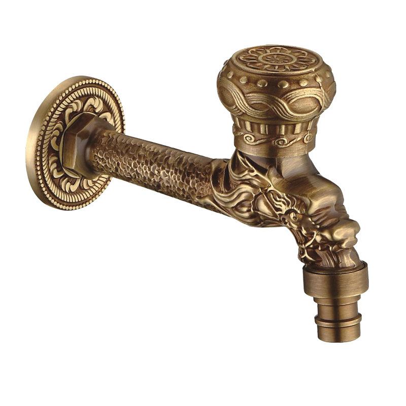 Антикварный латунный кран с резным драконом, кран для садового крана, кран для стиральной машины, уличный кран, одинарный холодный кран 1016