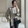 Fashion Long Sleeve Casual Shirt Women Spring and Summer Bow V-neck Solid Button Up Loose Blouses Women Elegant Simple Office Shirt Chic Tops 26436