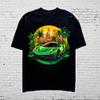 New Summer Men's Fashion T-shirt Personality Green Sports Car Printed Men's T-shirt Top