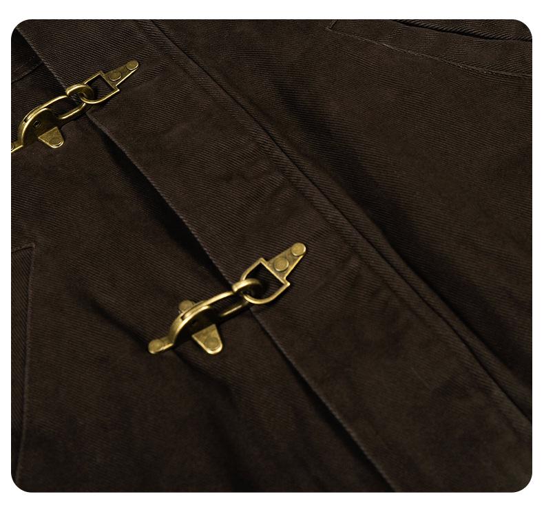 Унисекс Ретро Темно-коричневая куртка с авиационной пряжкой 11KN: Стирка, Потертый, Верхняя одежда с коротким воротником-стойкой