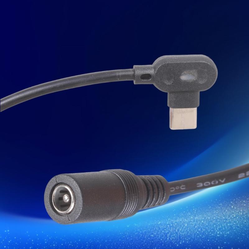 Угловой USB C (папа) на 5.5x2.1мм (мама) кабель питания 90 градусов, фиксированные выходные напряжения 9В 12В 15В 20В для светодиодов, роутера, вентилятора, динамика
