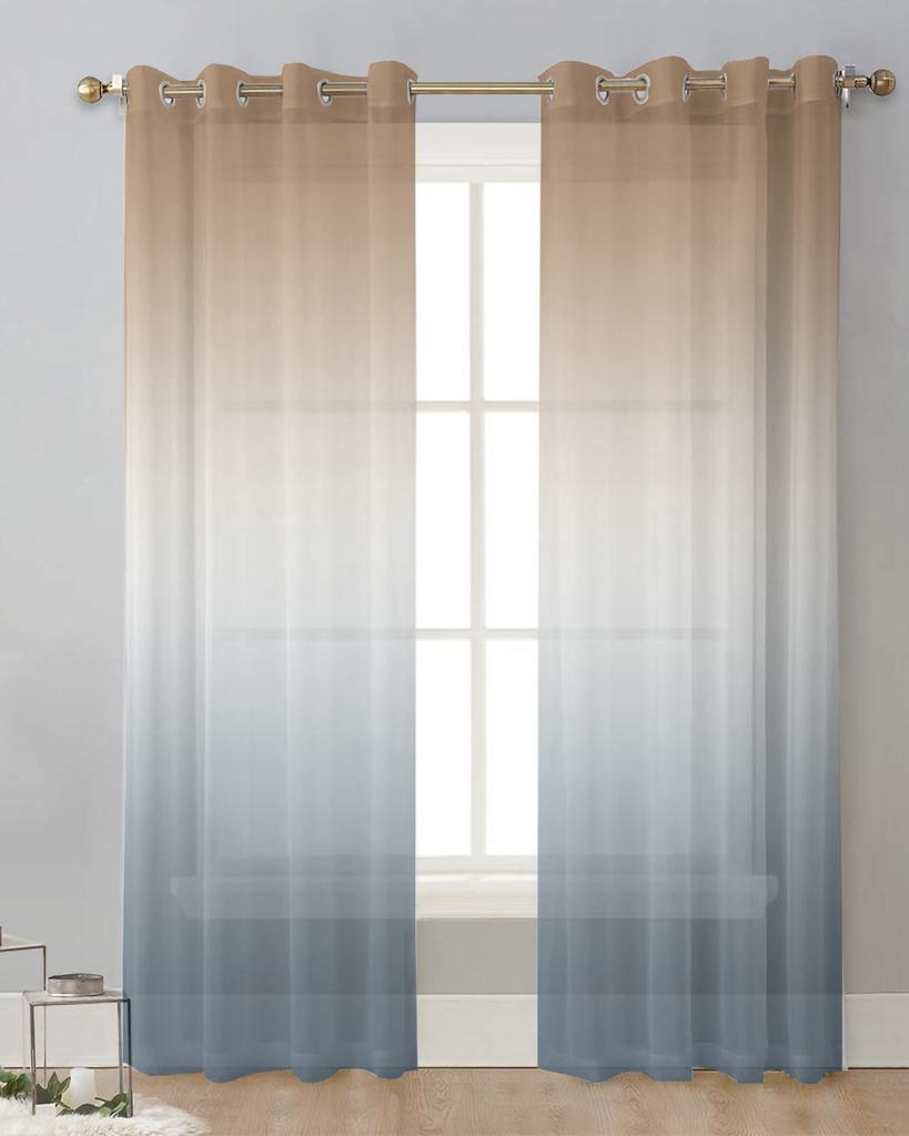 Brown Grey Gradient Sheer Curtains for Living Room Decoration Window Curtains for Kitchen Tulle Voile Organza Curtains