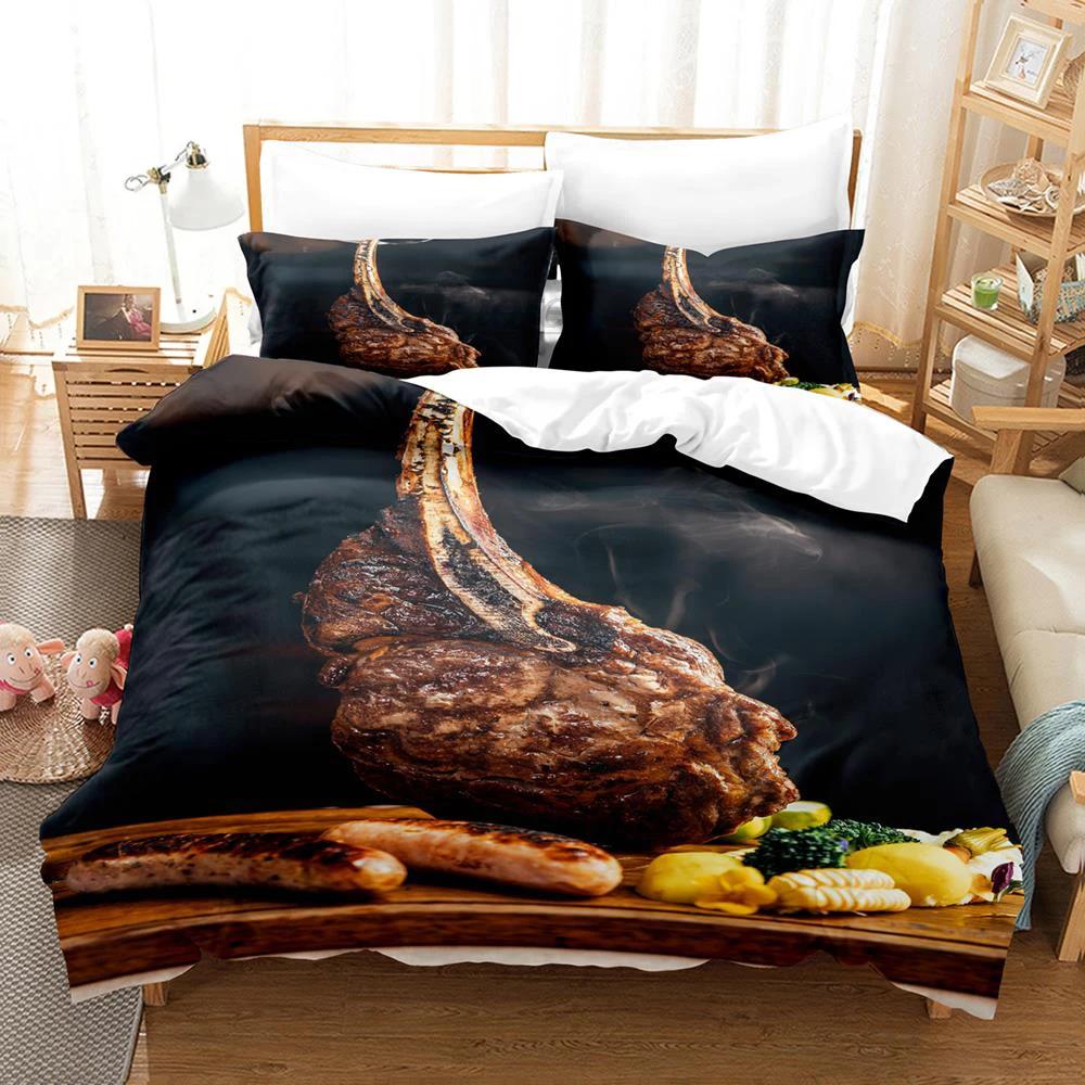 2024 Beefsteak Single Double Full Queen King Size Bedding Set Boys Bedroom Duvet Cover 3D Print Gourmet Steak