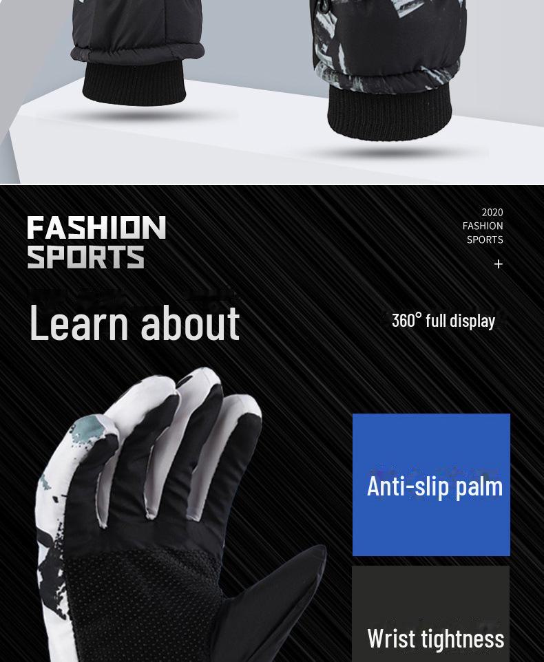 Холодостойкие, водонепроницаемые лыжные перчатки с рисунком граффити для мужчин и женщин. Утолщенная бархатная подкладка обеспечивает тепло и нескользящее сцепление.