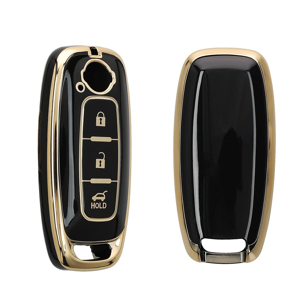kwmobile Совместимый чехол для ключа для Nissan Ariya B6 B9 X-trail T33 Qashqai 3 цвета - чехол для ключа чехол для ключа из ТПУ с глянцевой отделкой - автомобильный ключ черный/золотой