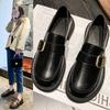 2025 autumn new black small leather shoes women's British style retro flat-soled single shoes soft-soled platform loafers
