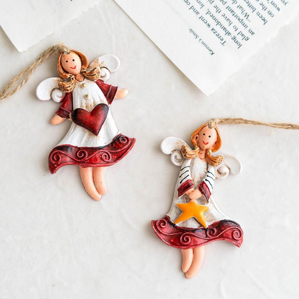 2pcs Home Decor Christmas Tree Charms Cartoon Angel Doll Santa Claus Drop Ornaments Happy New Year