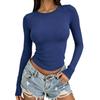 Womens Basic Long Sleeve T-Shirt Round Neck Slim Fit Casual Top