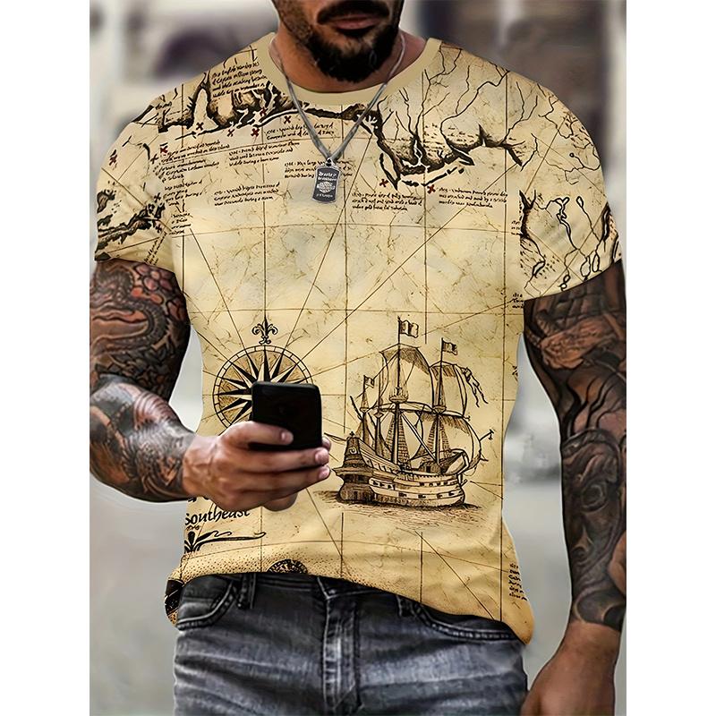 Sailing Ship Pattern T-Shirt For Men Sailboat 3D Printed Tees Summer Casual Harajuku Short Sleeve O-Neck Tops Oversized T Shirts
