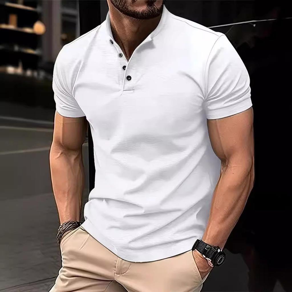 Print Men Summer Short Sleeve Button Polo Shirt Men Slim Fit Golf Polo Shirt Stand Collar Polo Shirt