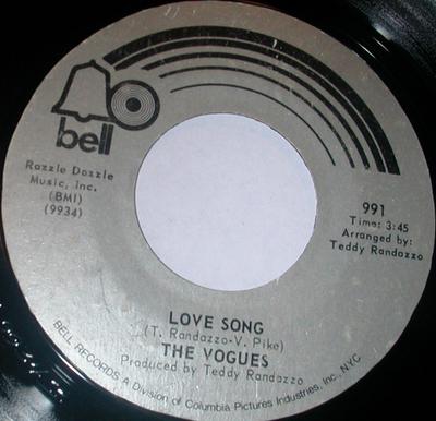 7-дюймовая пластинка VOGUES - Love Song 991 Bell Records 1971 США Рок Б/У
