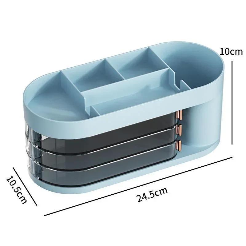 Настольный вращающийся выдвижной ящик для хранения, подставка для ручек, коробка для хранения помады, подставка для косметических кистей, подставка для макияжа, держатель для мобильного телефона