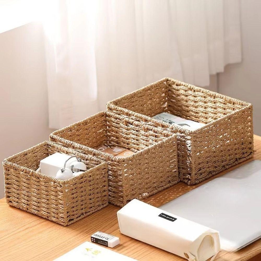 Reusable Woven Storage Basket Handmade Clothing Storage Basket Portable Snack Sundries Organizer