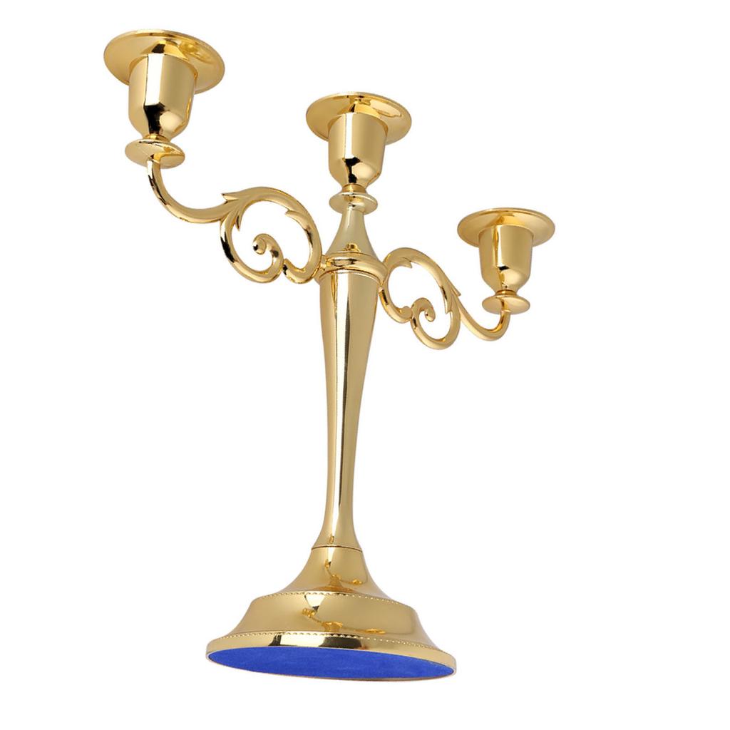 3 Arms Metal Candle Holder European Style Candelabra Wedding Candlestick Home Decor (Gold)