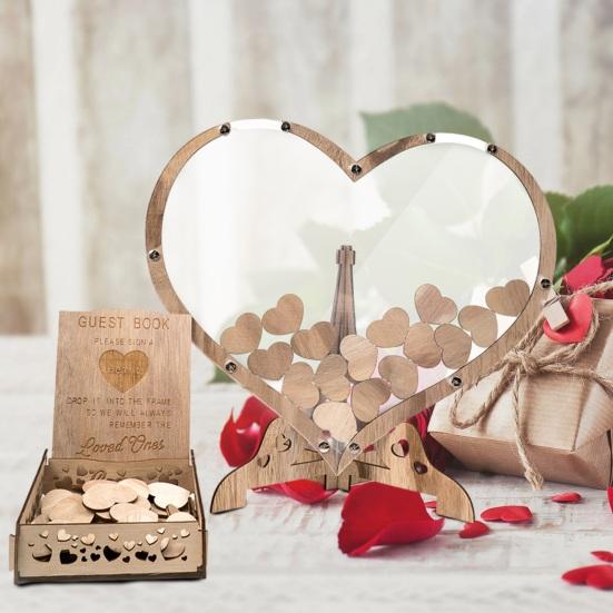 1 комплект деревянного украшения в форме сердца любви с ящиком для гостей, мини-сердечко, стабильная подставка, гостевая книга, альтернатива настольному столу для свадебного приема на День святого Валентина