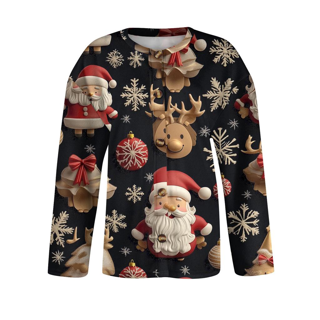 Women's Fashion Christmas Printed Long Sleeve Knitted Cardigan Button Down Jacket