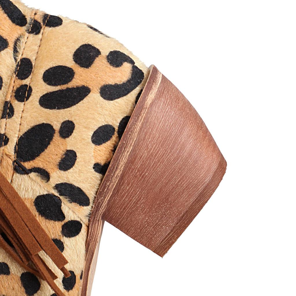 Krazing Pot Осенне-зимняя обувь из искусственного меха на толстом высоком каблуке, ковбойские сапоги с леопардовым узором, европейский стиль, сохраняющие тепло, ботильоны