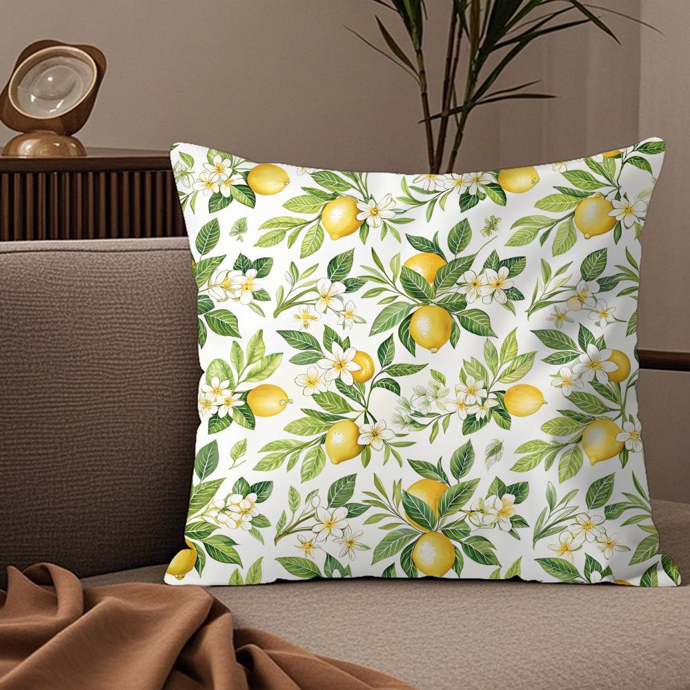 Lemon Pattern Pillow Case Silky Elegant Comfort Sofa Bed Invisible Zipper
