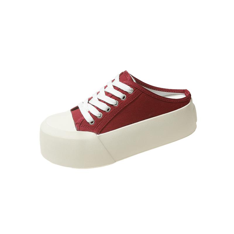 Модные новые летние женские тапочки-лодочки из парусины для скейтборда, туфли с внутренним увеличением на высоком каблуке, однотонные повседневные студенческие наружные женские тапочки