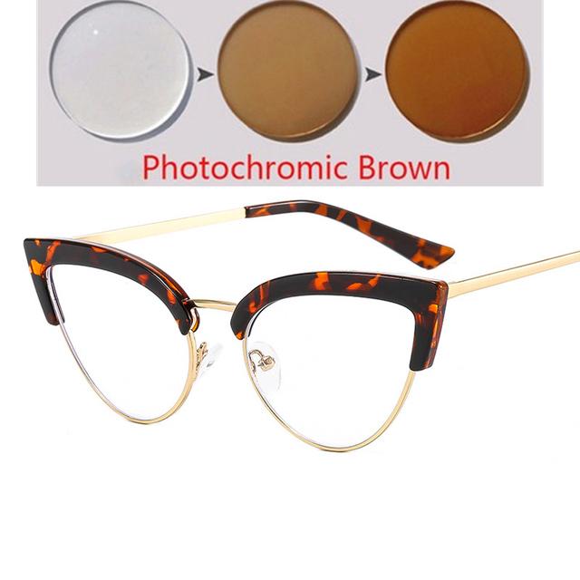 Полурамка, синий свет, блокирующие кошачий глаз, оптические очки с рецептом, женские фотохромные очки для близорукости, 0-0,5-0,75-6