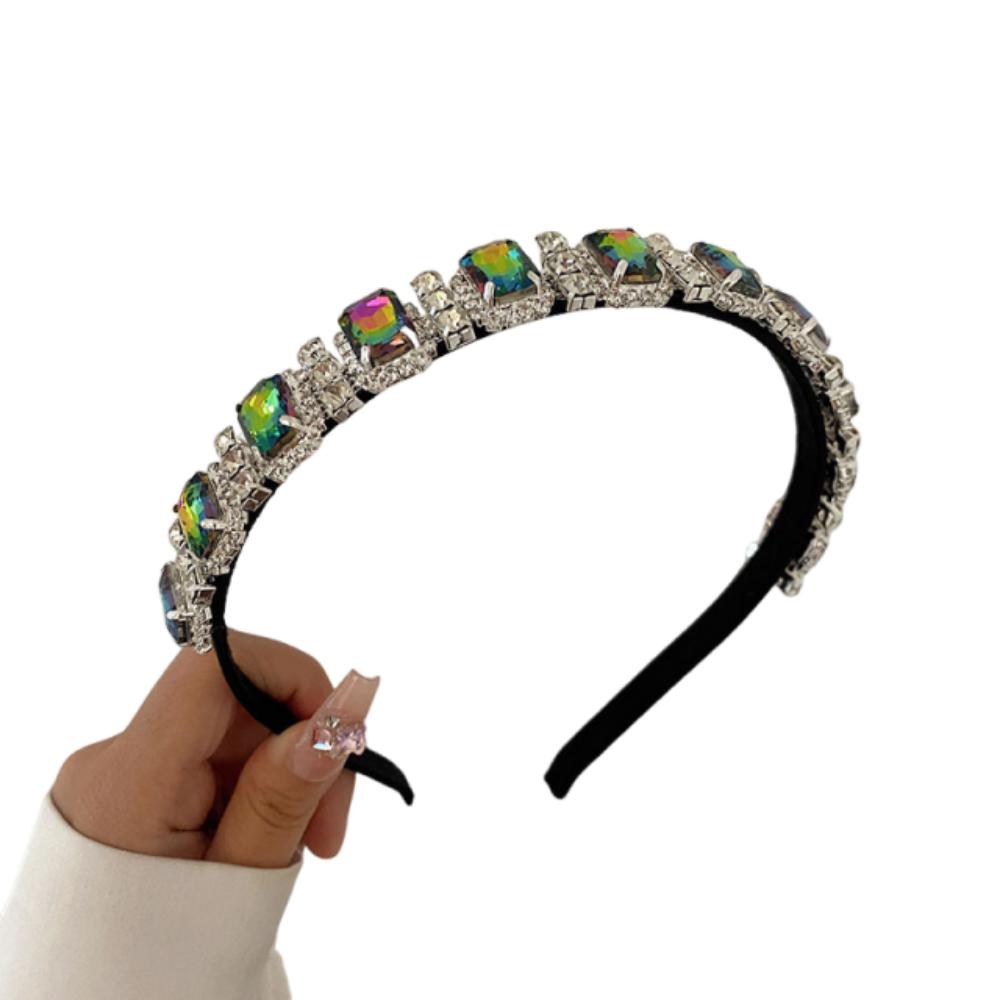 Multicolor Gem Full Rhinestone Headbands Square Rhinestone Shiny Baroque Tiara Luxury Multi-purpose Crystal Hair Hoops