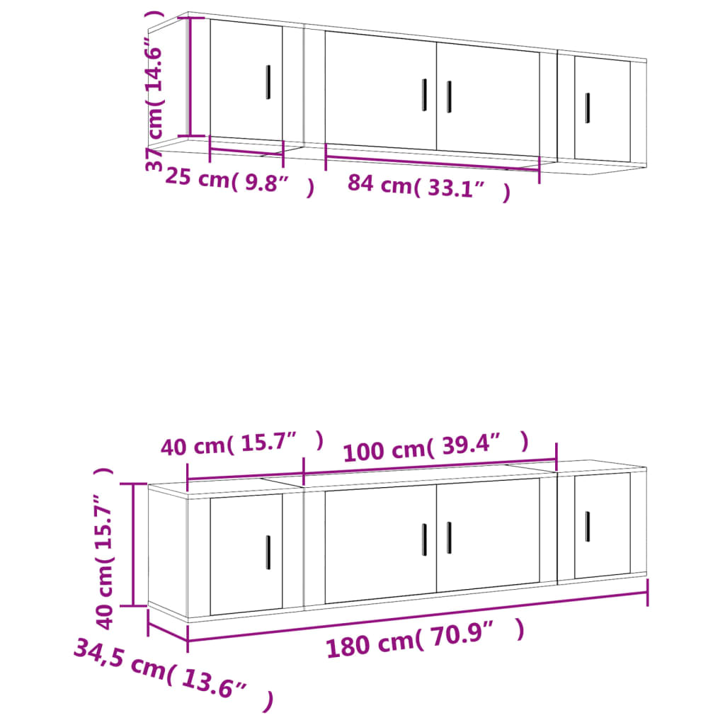 6 Piece TV Cabinet Set Concrete Grey Particleboard