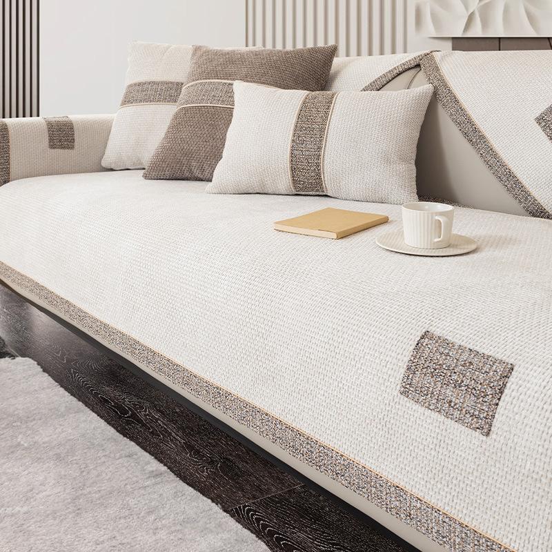 New Chenille Square Grid Sofa Cushion Cover Four Seasons Universal Light Luxury Sofa Mat Living Room Non-Slip L Shaped Sofa Mat