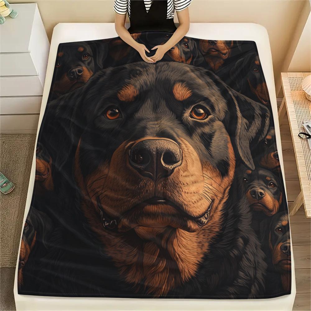 Black Rottweiler,pattern Flannel Blanket, High quality Comfortable for All Seasons, Home Decor, Warmth and Comfort, Perfect for Gifts.