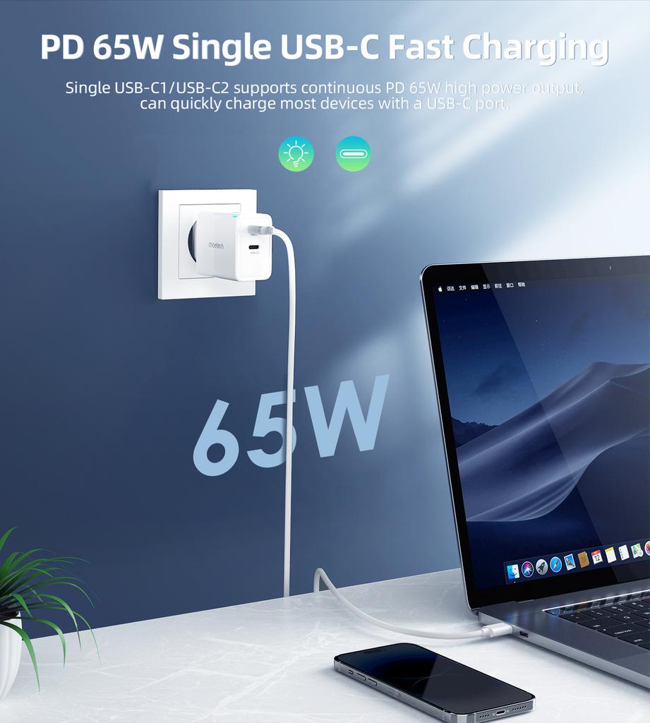 Choetech GaN PD Wall Charger 65W PD6013 Dual USB-C Ports - White