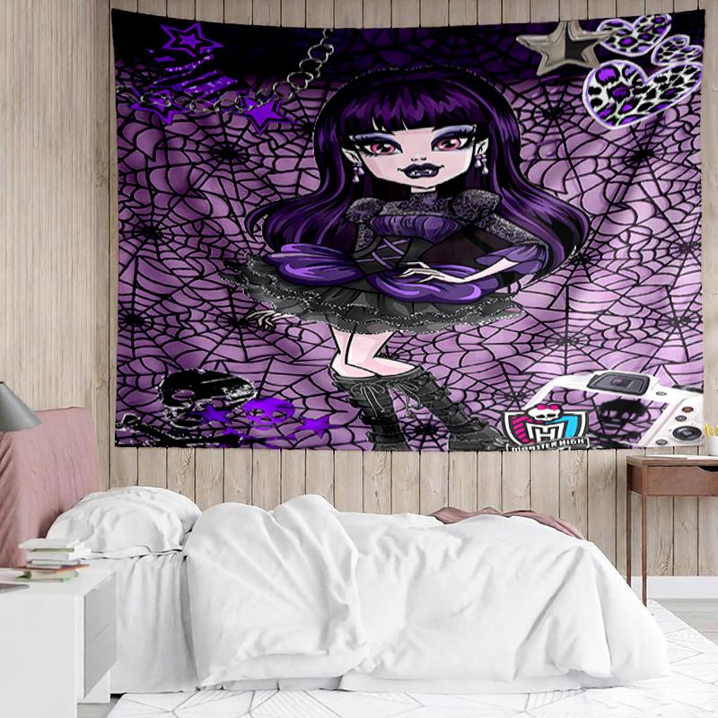 Monster-High Print Tapestry, Backdrop, Easy Setup, Ideal for Bedroom, Office & Living Room, with Aesthetic Wall Hanging Decor.