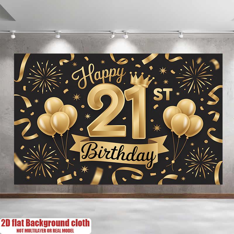 Polyester Balloons Confetti Birthday Backdrop Banner, Golden Party Decor for Wall & Photo Booth