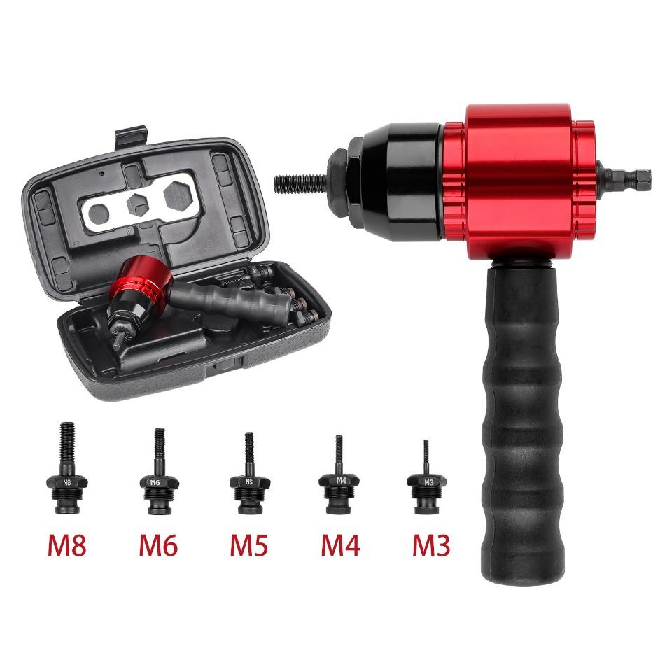 Low-Impact Torque Rivnut Gun Adapter 6-Piece Set Metric Alloy Steel Construction Compatible with Manual Electric Pneumatic Tools