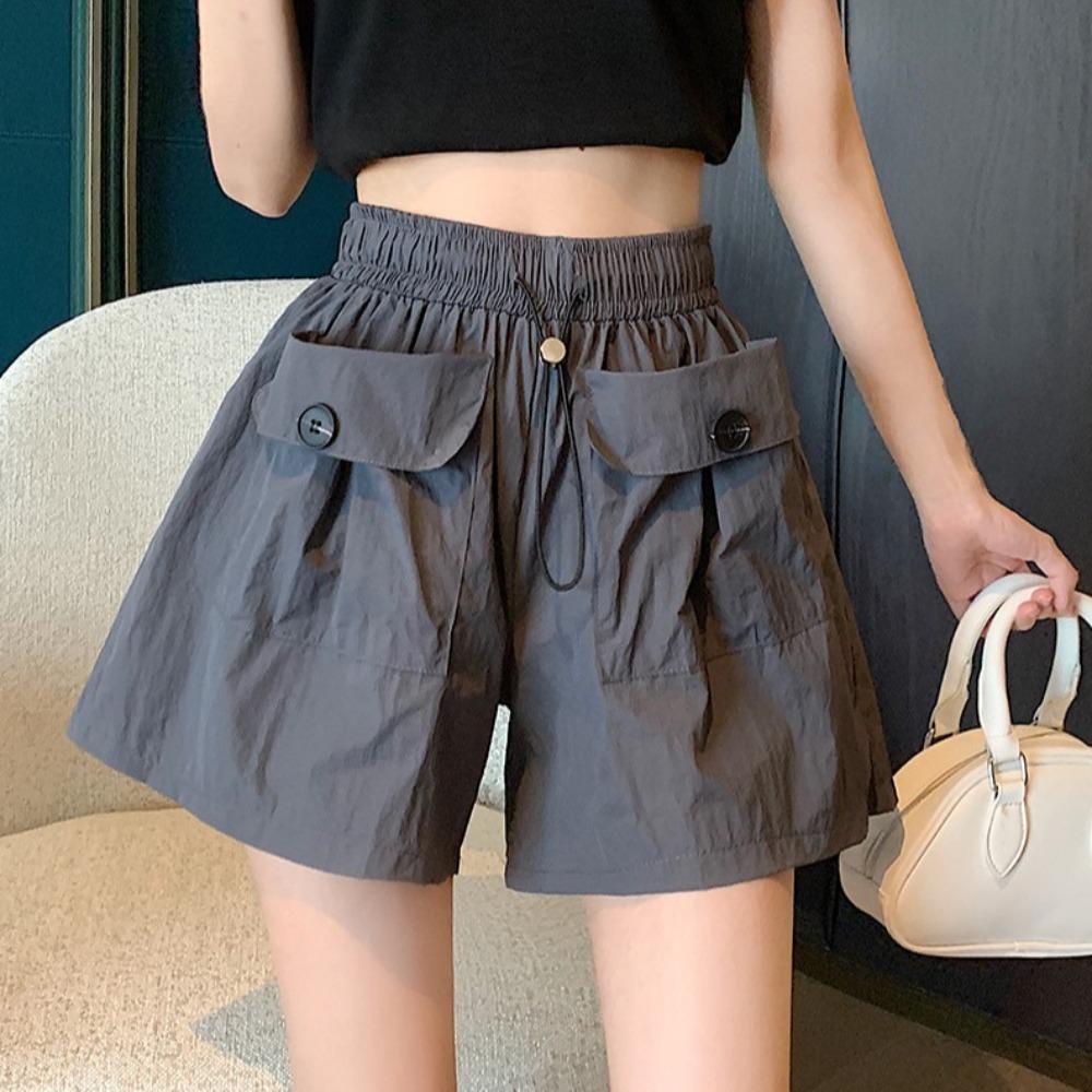 Lace Up Wide Half Leg Pants Drawstring Causal Shorts Women Simple Cargo Pants  Female