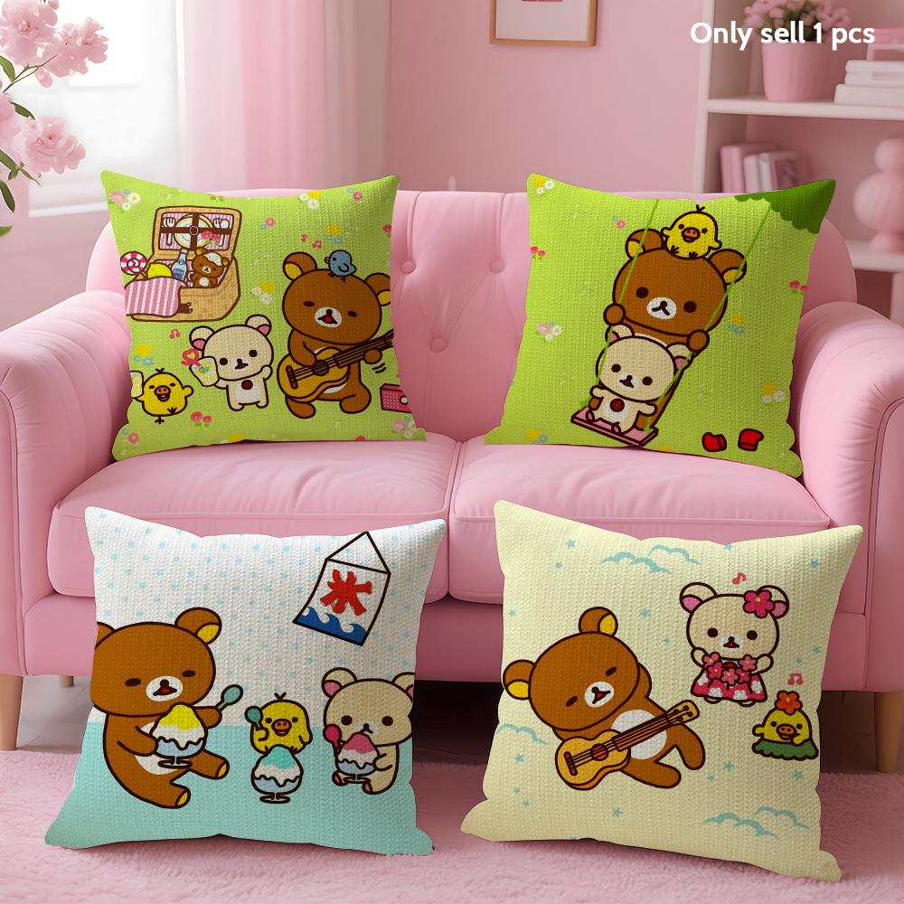 Мультяшная наволочка R-Rilakkuma Летняя прохлада Льняная ткань Двусторонняя печать Наволочка Диван Домашний декор Подарок
